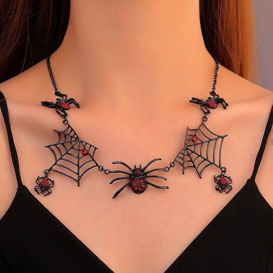 Gothic Black Spider Web Halloween Necklace