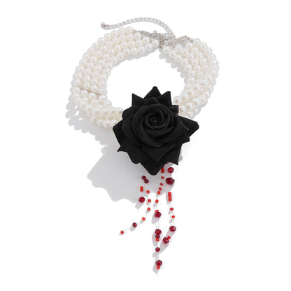 Halloween Dark Blood-Stained Pearl Beaded Necklace
